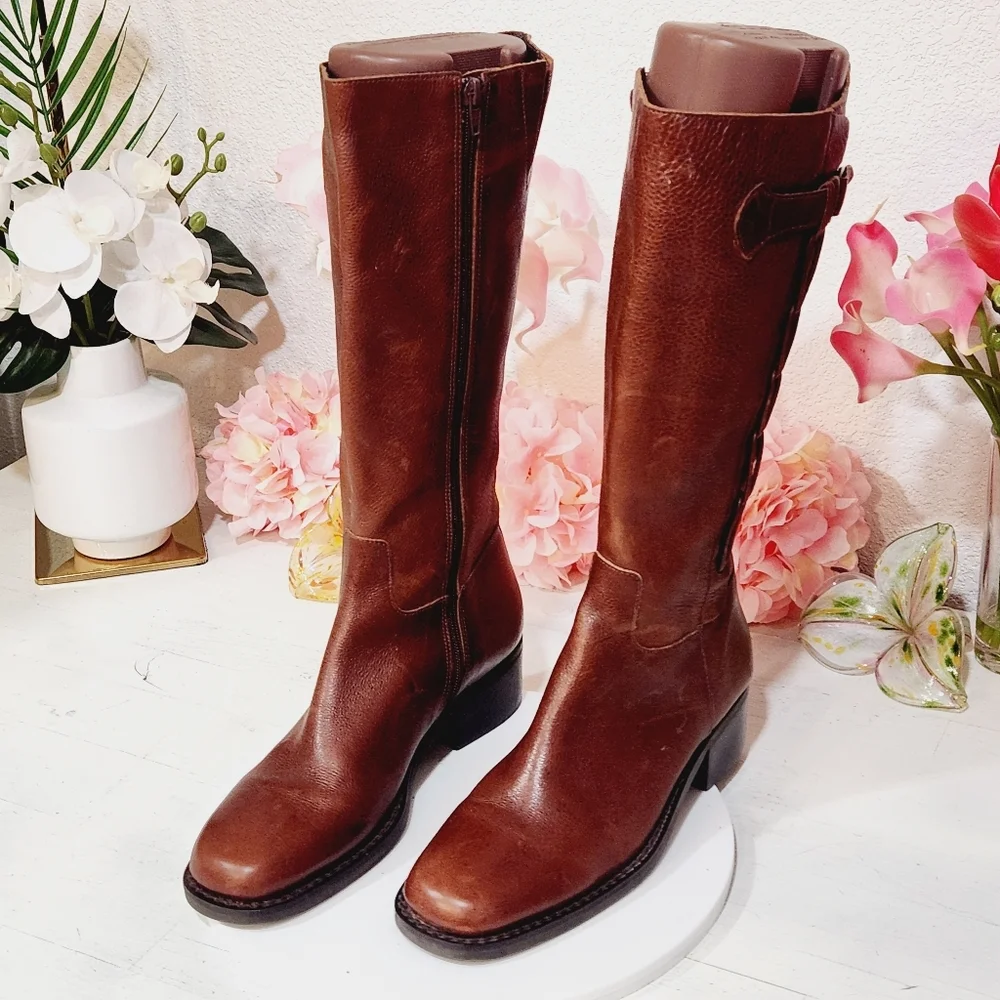 CIVICO 10 Brazilian Made Leather Boots Stylish Braid And Buckle Zip Up Sz 10